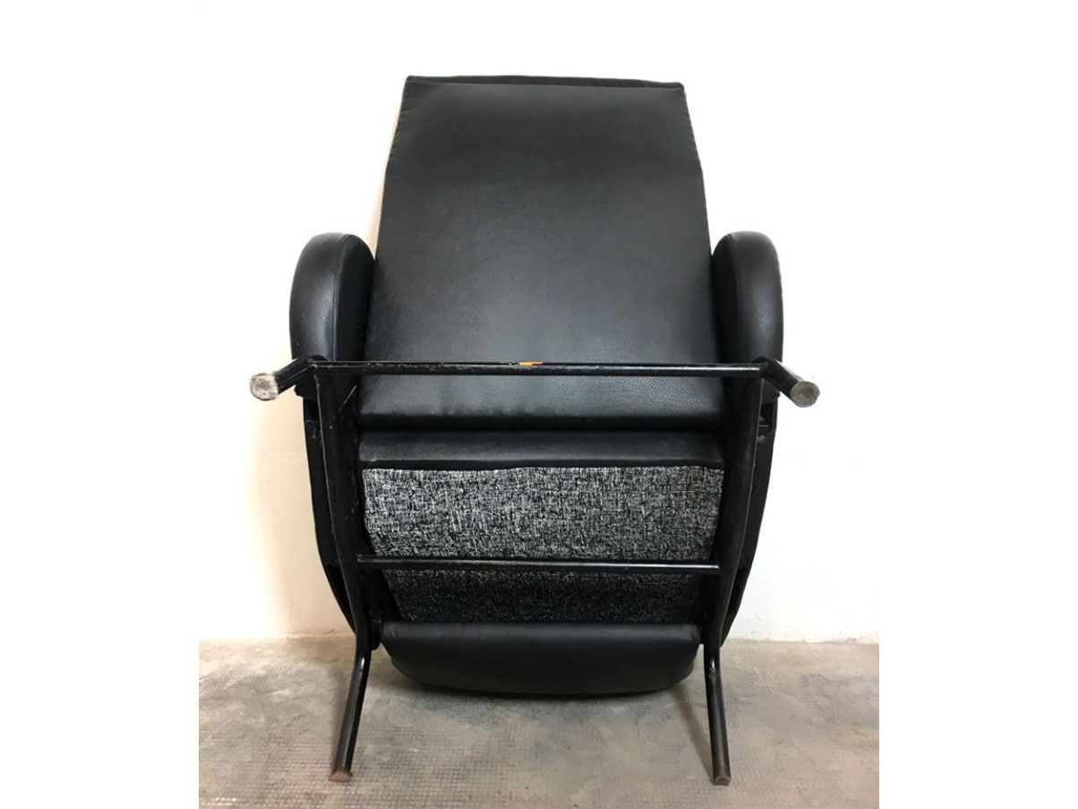 Reclining armchair in black eco-leather (1950s) 1