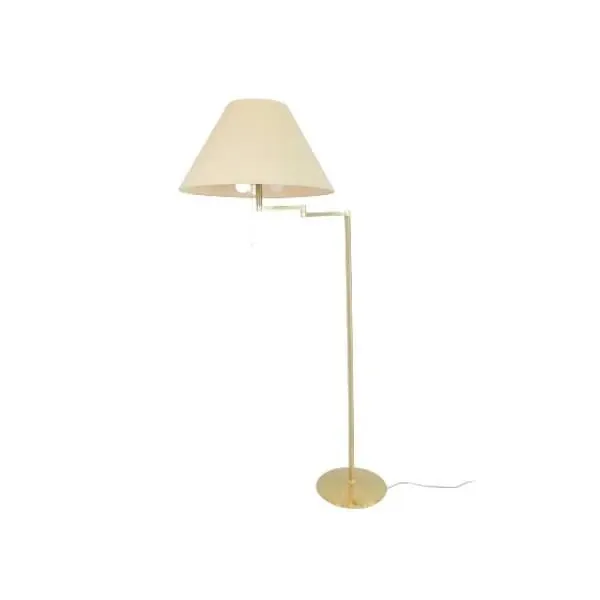 Vintage linen and brass floor lamp (1970s), image