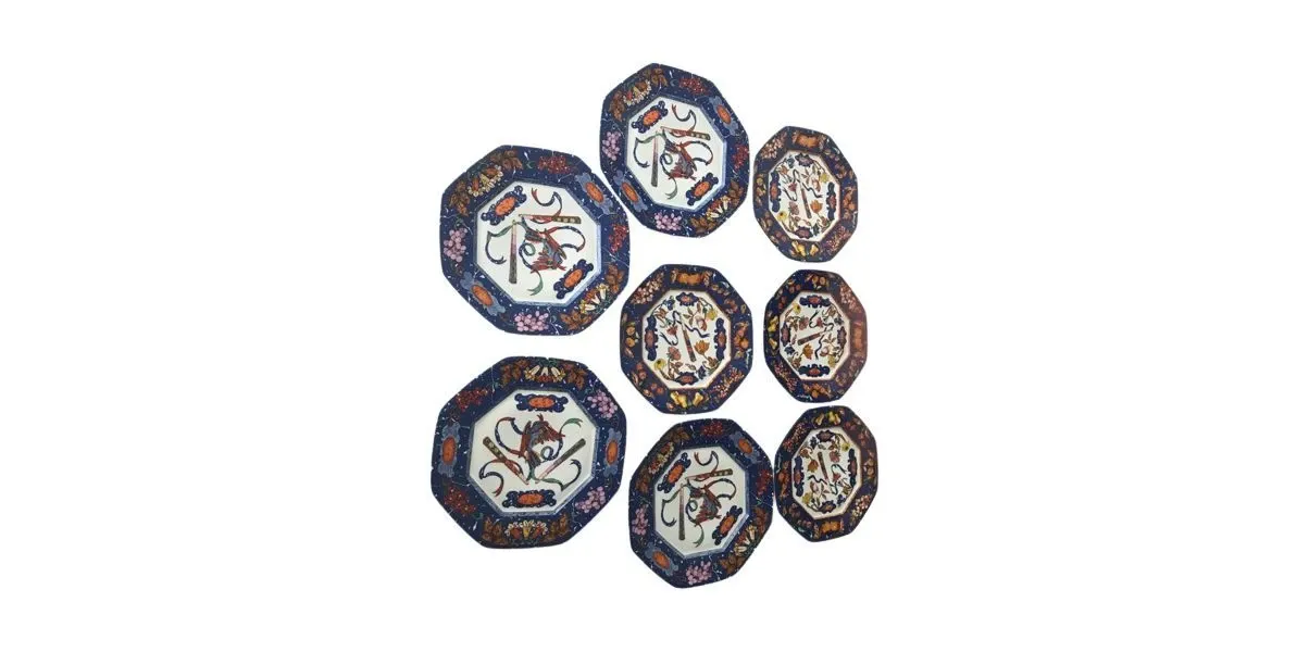 Set of 4 serving and 4 dessert plates Marqueterie, Hermes image