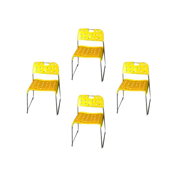 Set of 4 Omstak chairs in metal (yellow), Bieffeplast 