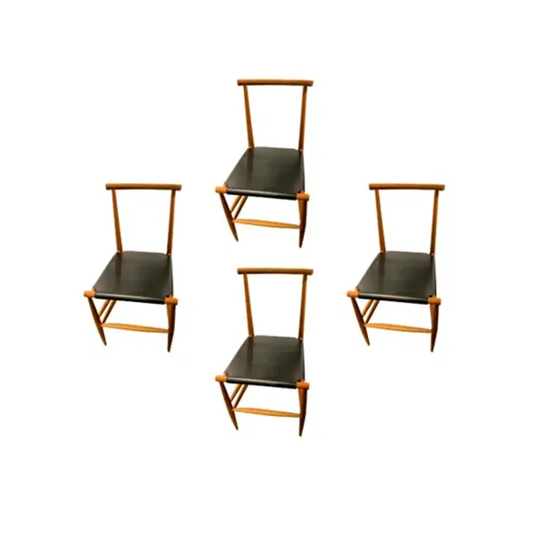 Set of 4 Pelleossa chairs in walnut and leather, Miniforms image