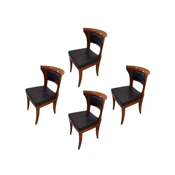 Set of 4 Sella Media chairs in wood and leather (blue), Giorgetti image