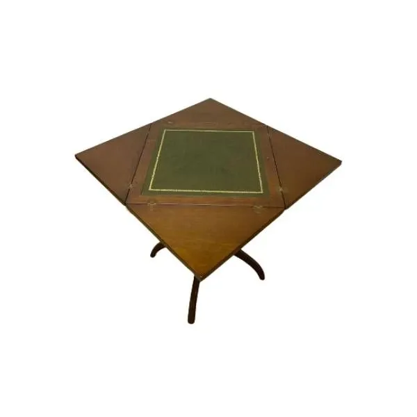 Image of Tavolino da gioco vintage in pelle e legno (anni '90),