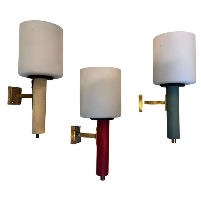 Image of 1960 Three Stilnovo Style Mid-Century Modern Brass Italian Wall Sconces