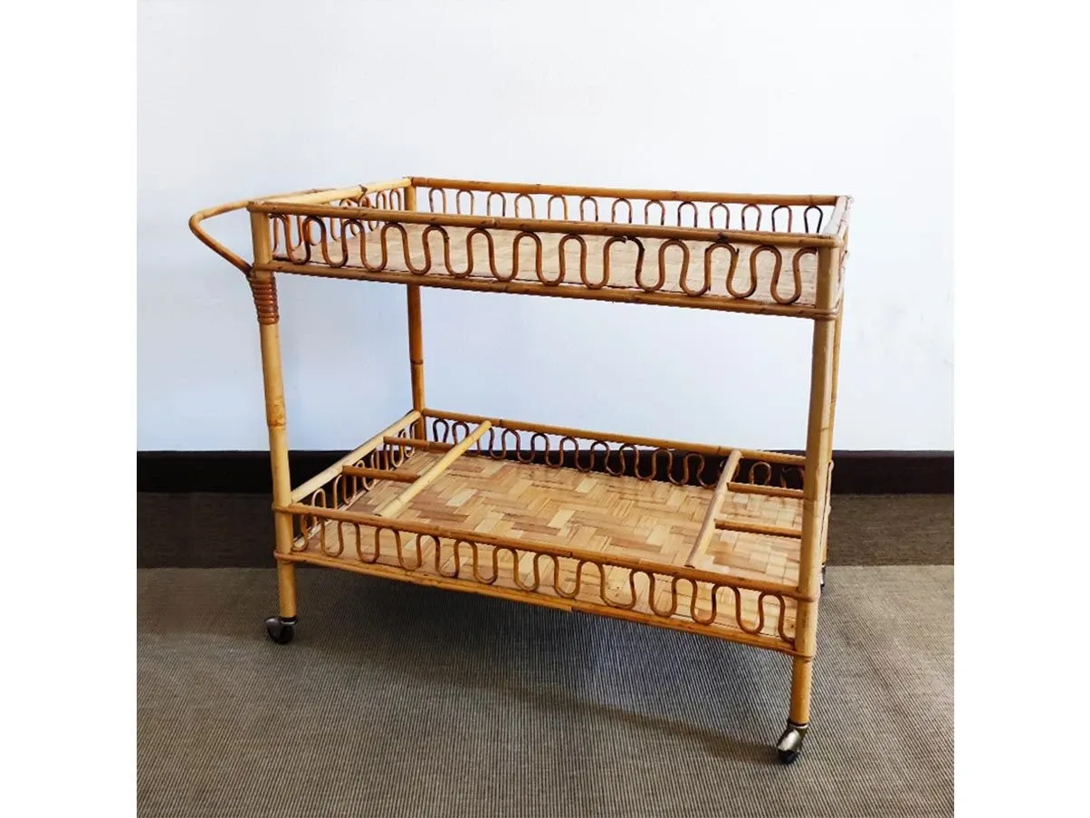 Vintage Bamboo &amp; Rattan Bar Cart (1960s) 4
