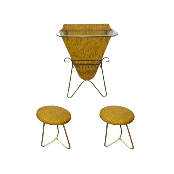 Vintage brass console and 2 stools set (1970s), image