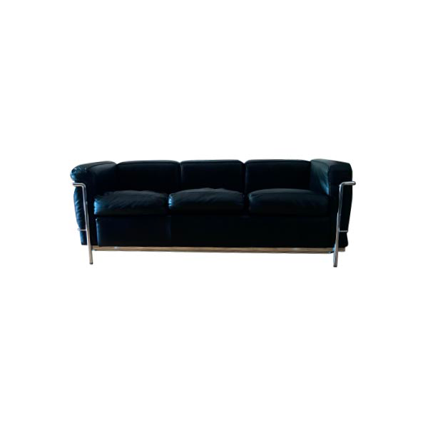 LC2 icon 3 seater sofa in leather (black), Cassina image