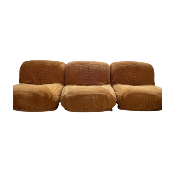 Set 3 poltrone/divano modulare Potatoe in velluto a coste marrone (anni '70), Airbone image