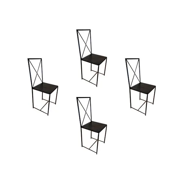 4er-Set Esszimmerstühle aus Metall und Kunstleder (schwarz) 