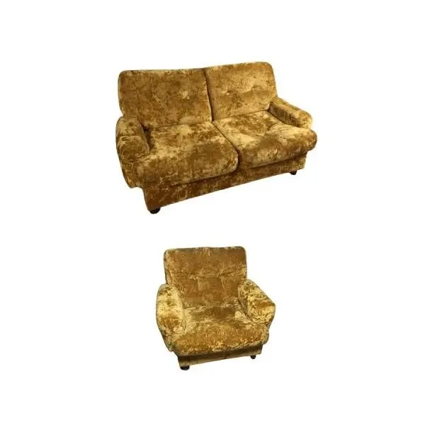 Vintage velvet sofa bed and armchair set, image