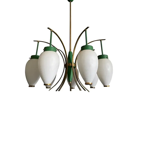 Vintage 6-light brass chandelier (1960s), Stilnovo image