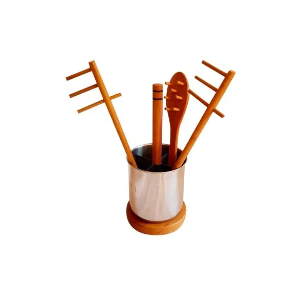 Twergi spaghetti set in wood and steel, Alessi image