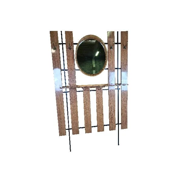 Vintage Wall Coat Rack with Mirror (1950s), image