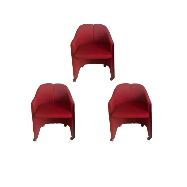 Set of 3 PS 142 armchairs by Eugenio Gerli (burgundy), Tecno image