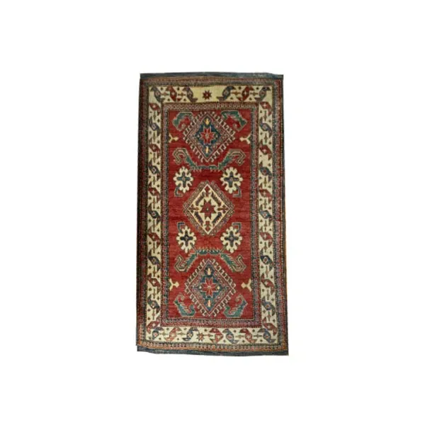 Image of Tappeto rettangolare Kilim Kazak in lana con frange (bordeaux)