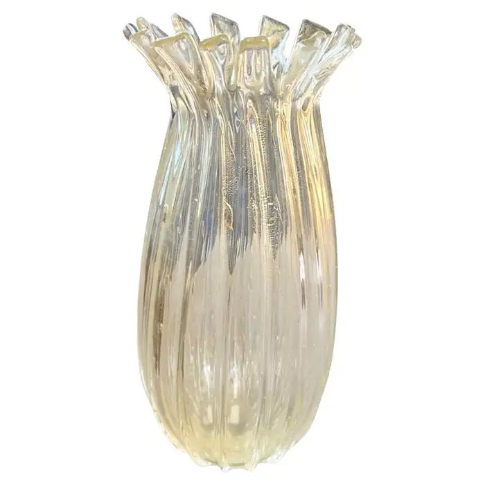 Image of 1970s Mid-Century Modern Barovier Style Gold and Transparent Murano Glass Vase
