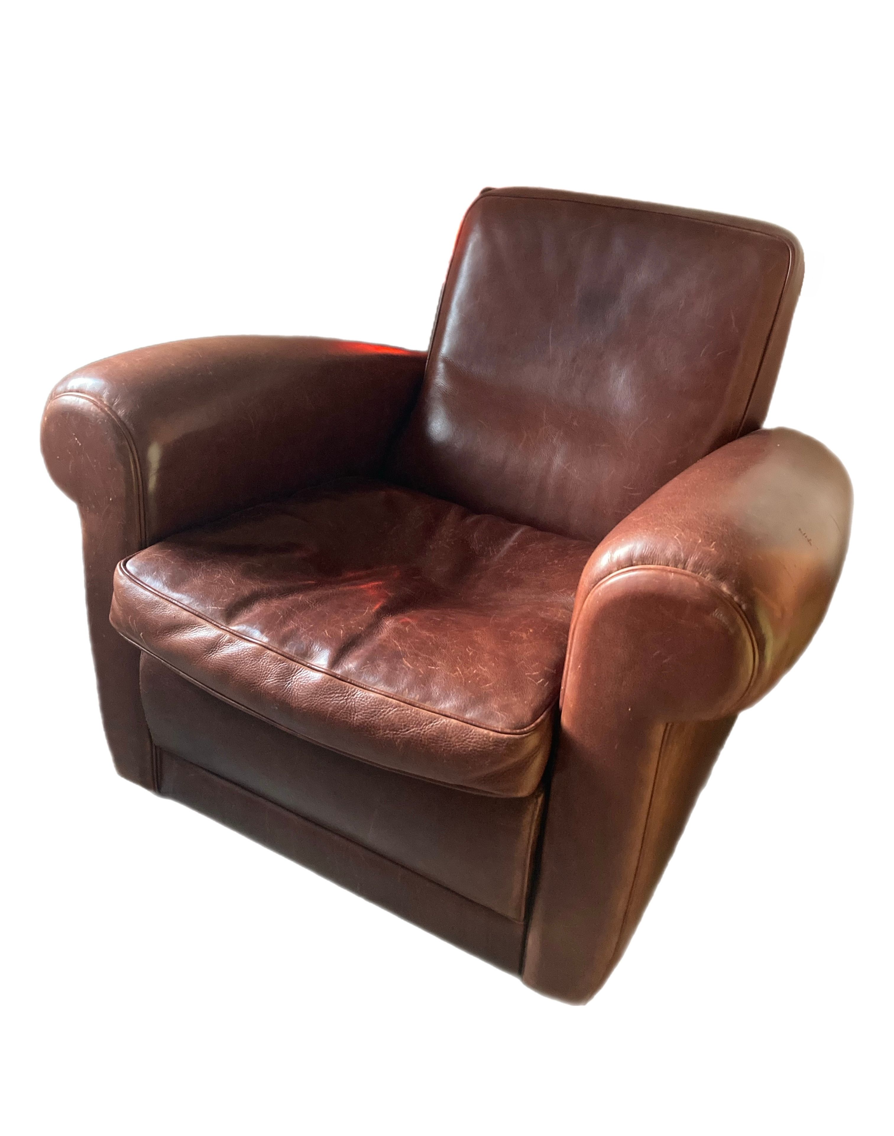 Mickey Leather Armchair in Brown by Mario Bellini Side