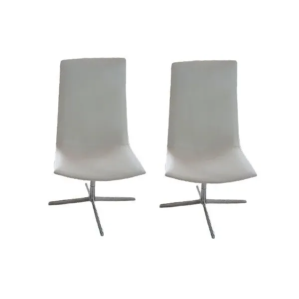 Set 2 Catifa 60 swivel armchairs in leather (white), Arper image