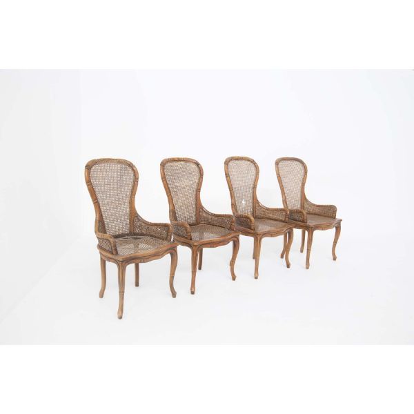 Set of 4 wooden and rattan chairs (80s), image