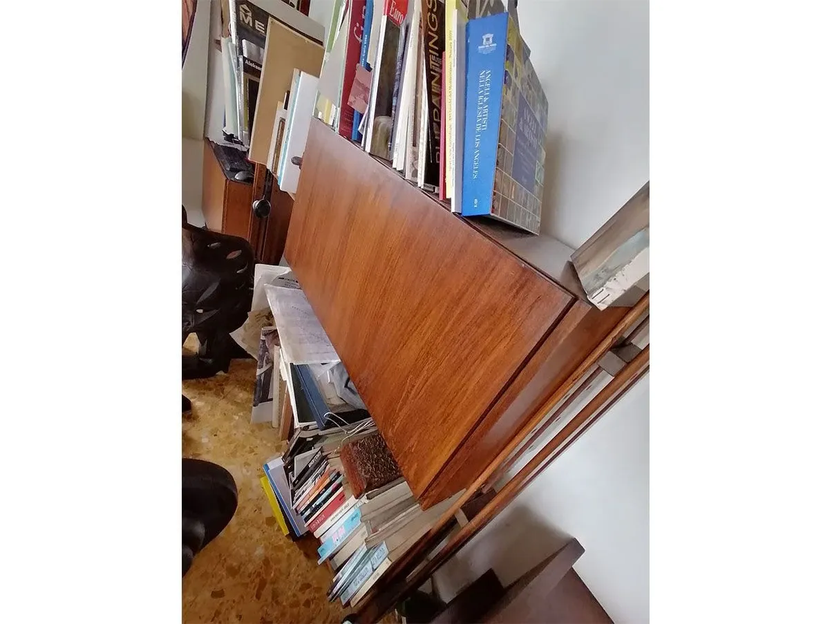 Ceiling bookcase with vintage wooden shelves (1960s) 