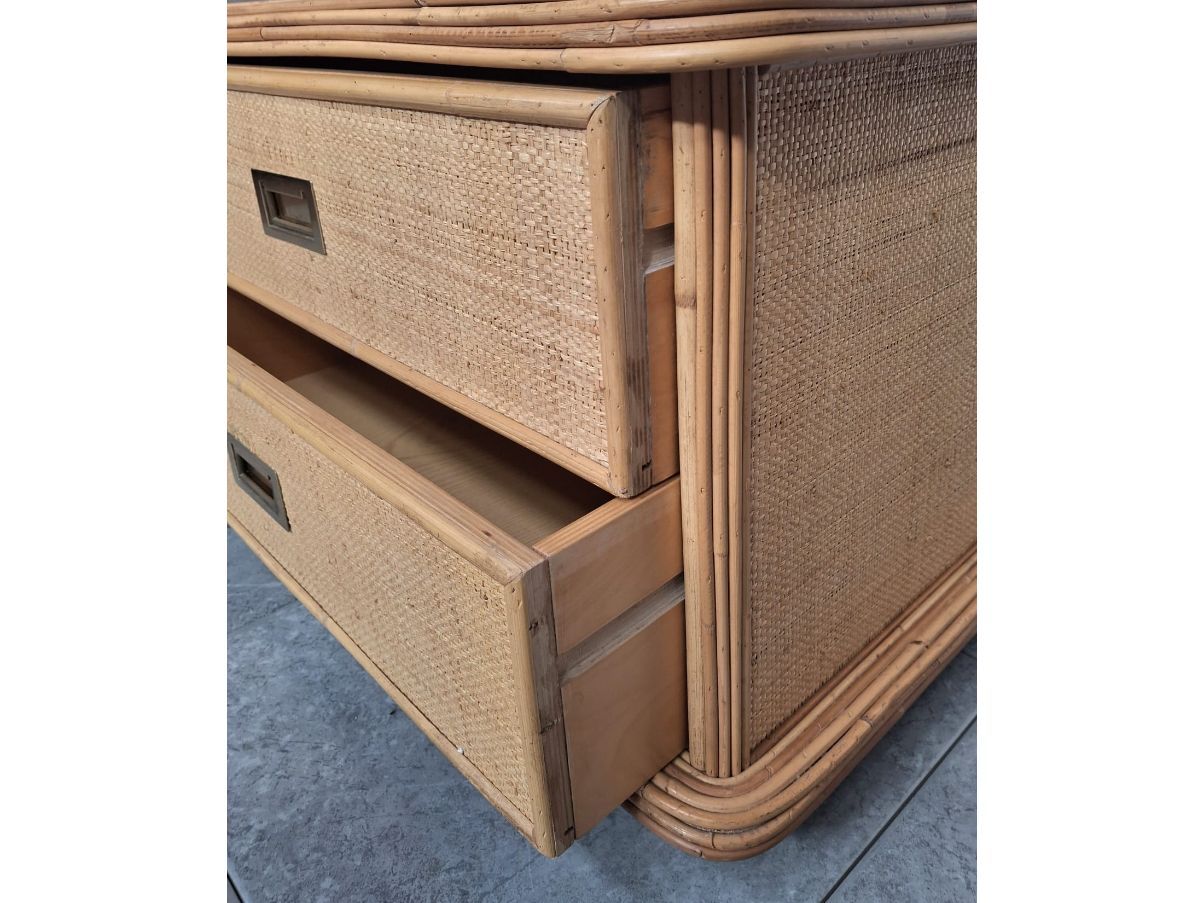 Vintage Rattan and Wicker Nightstand (70s), Vivai del Sud Brand
