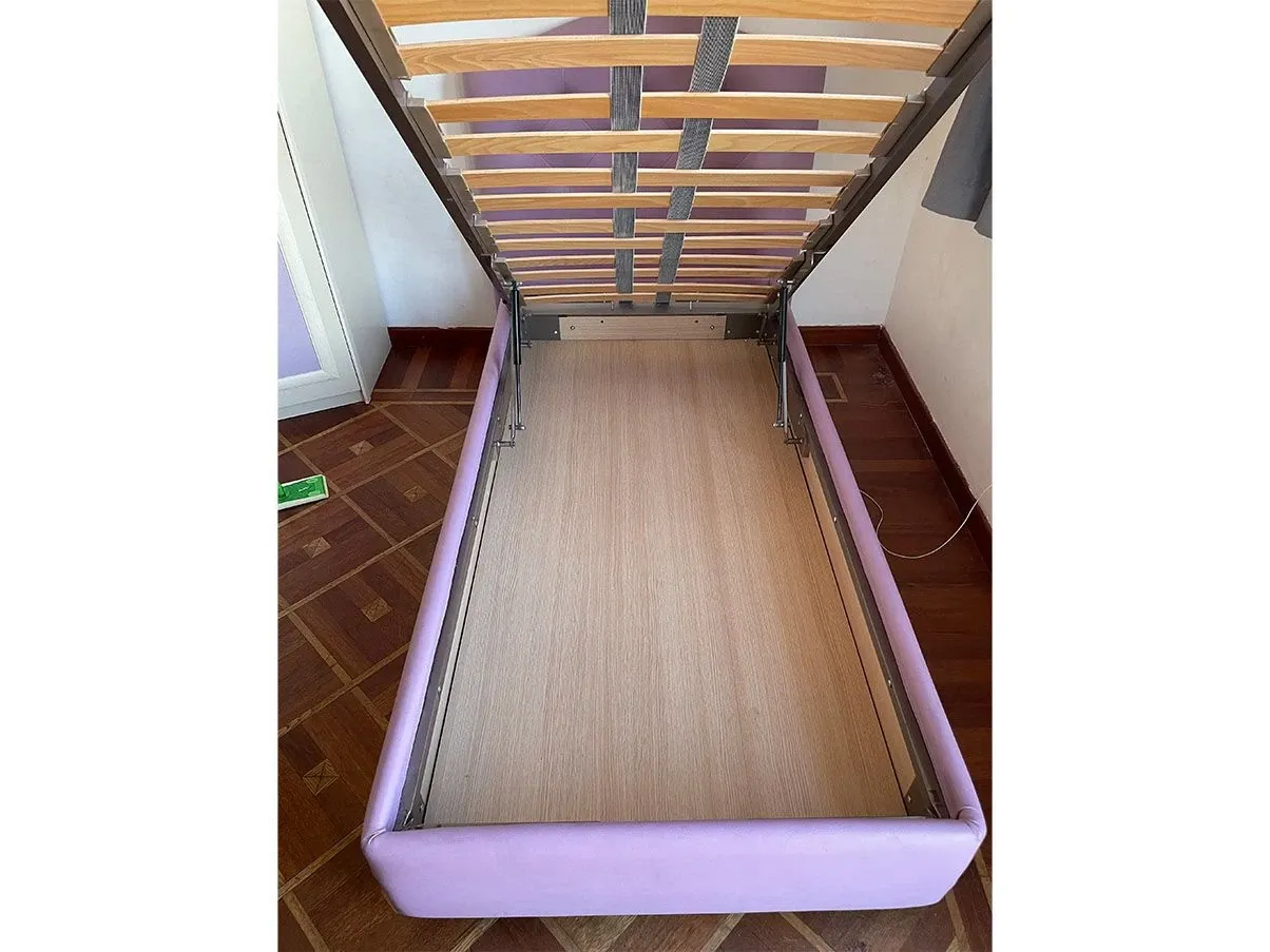 Single bed with leather container (purple), Rima 2
