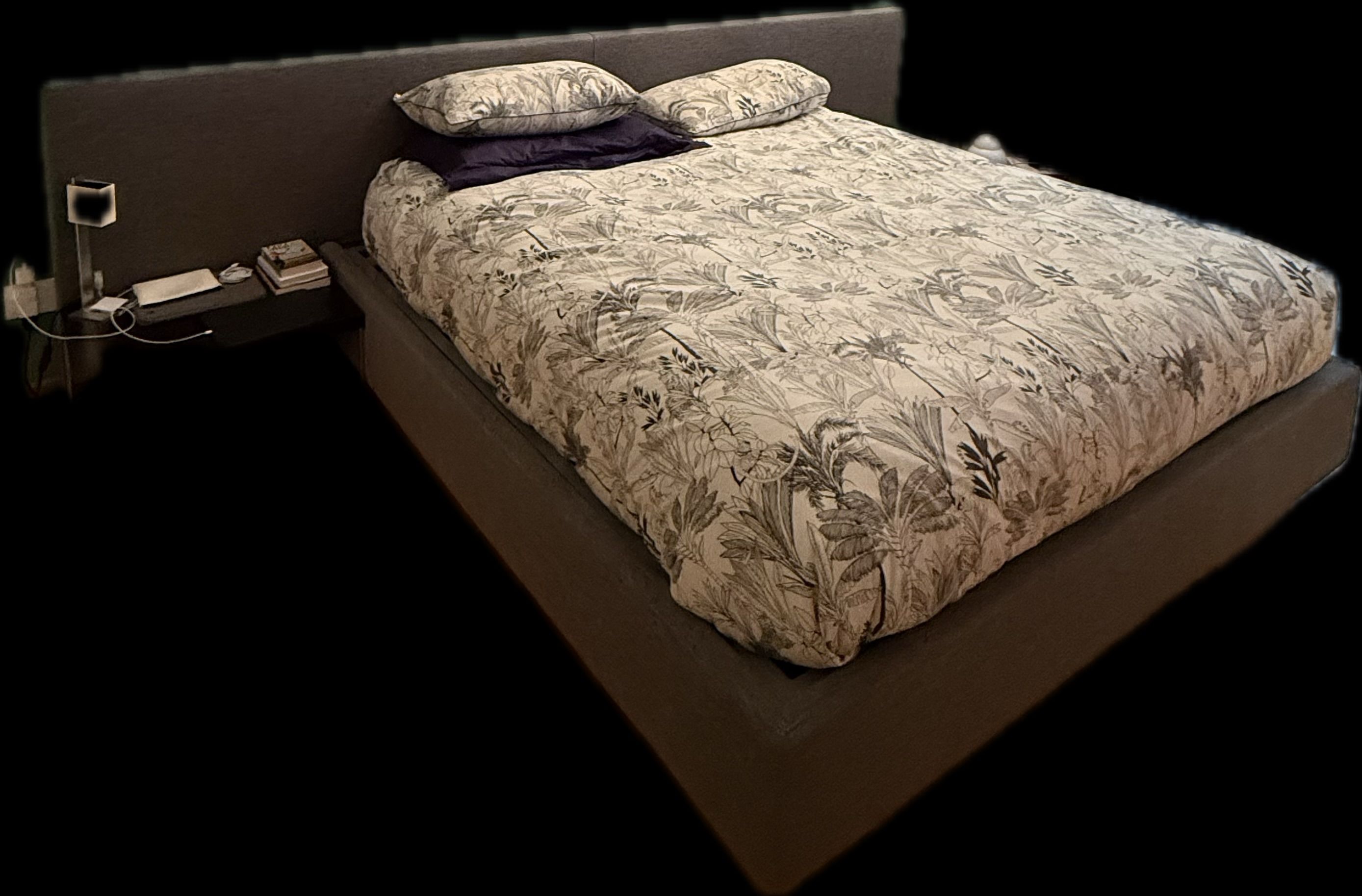 Letto contenitore matrimoniale in tessuto grigio Main