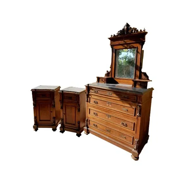 Vintage Schlafzimmer Set mit Spiegel, Kommode und 2 Nachttischen (1900er) 