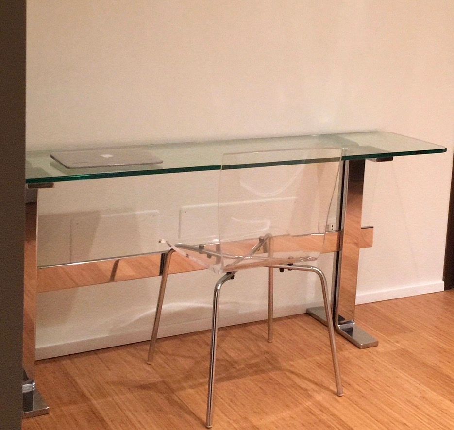 Chrome Metal and Glass Console Table (1970s) Defects