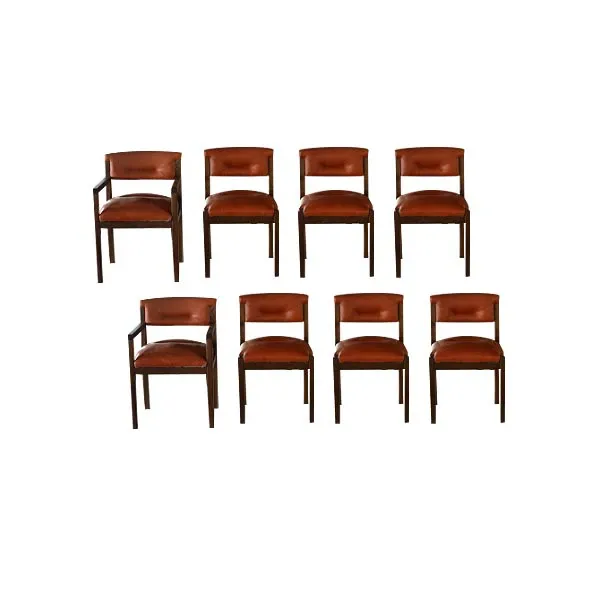 Set of 8 chairs in wood and leather Nusbell, Fratelli Proserpio image