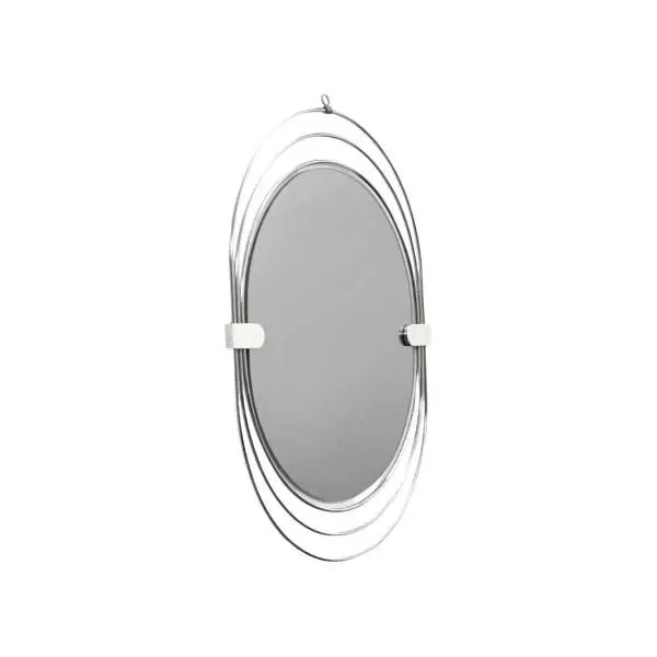 Vintage oval mirror in steel and smoked glass (1970s), image