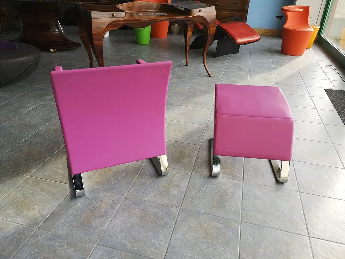 Sessel Ravello mit Hocker aus Leder (rosa) 2