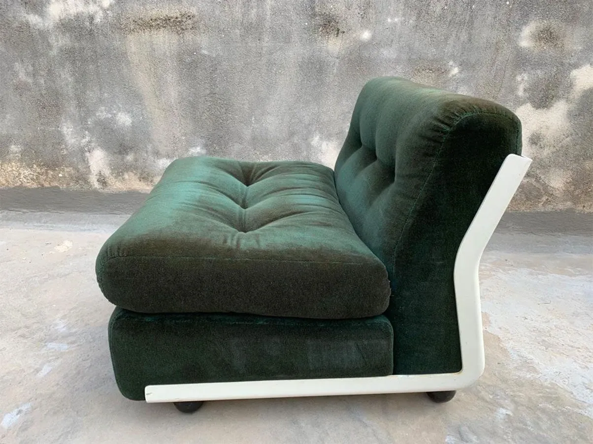 Set 5 poltrone vintage Amanta in ciniglia (verde), B&B Italia 3