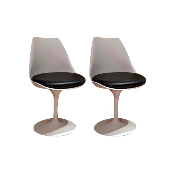 Set 2 Tulip chair 769 by Eero Saarinen leather (black), Alivar