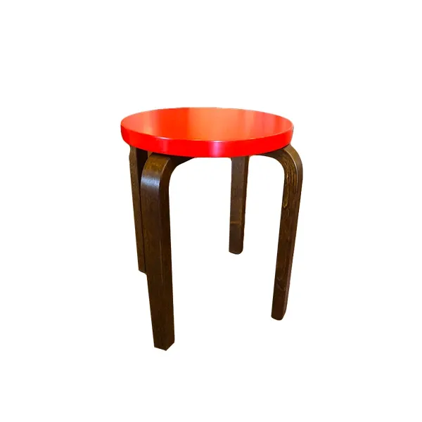 E60 round stool in birch wood (red), Artek image