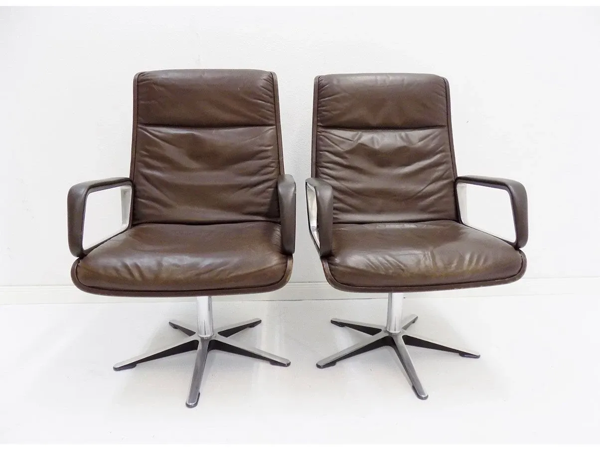 Set 2 poltrone vintage Delta 2000 pelle (marrone), Wilkhahn 