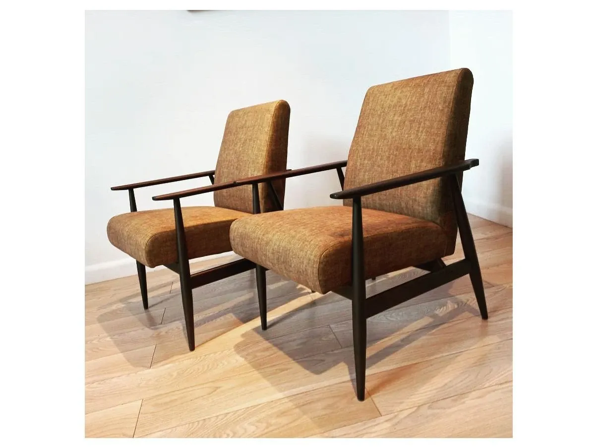 Set 2 poltrone vintage in legno e tessuto (anni '60),  1