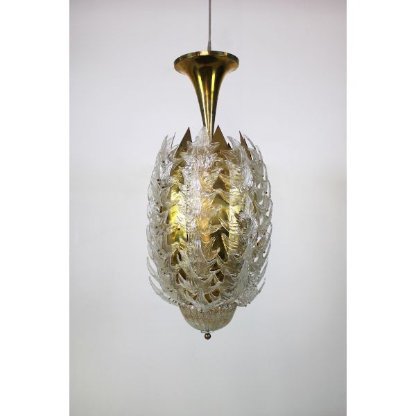 Vintage brass and glass chandelier from the 70s, image