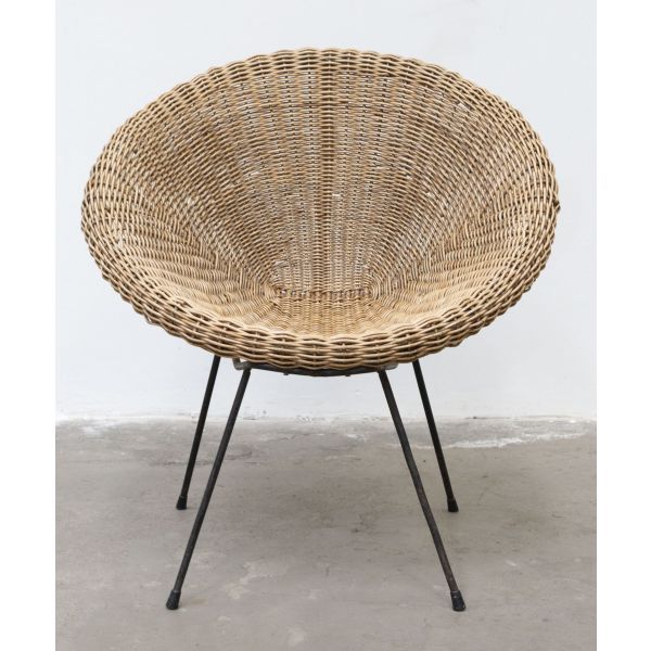 Wicker and bamboo armchair (50s), image