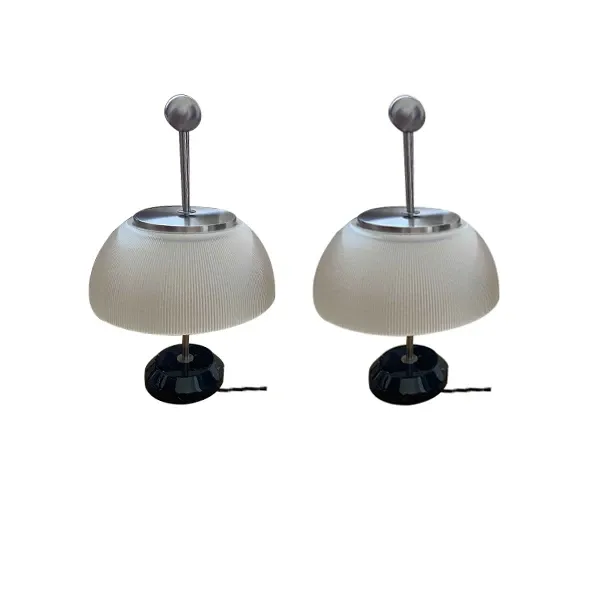 Set of 2 Alfa table lamps in glass and metal, Artemide 3