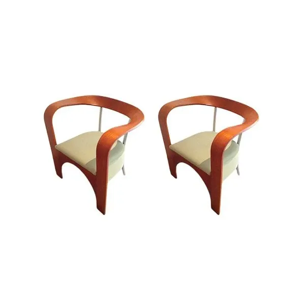 Set of 2 Giugiaro Design armchairs in wood and leather, Cinova image