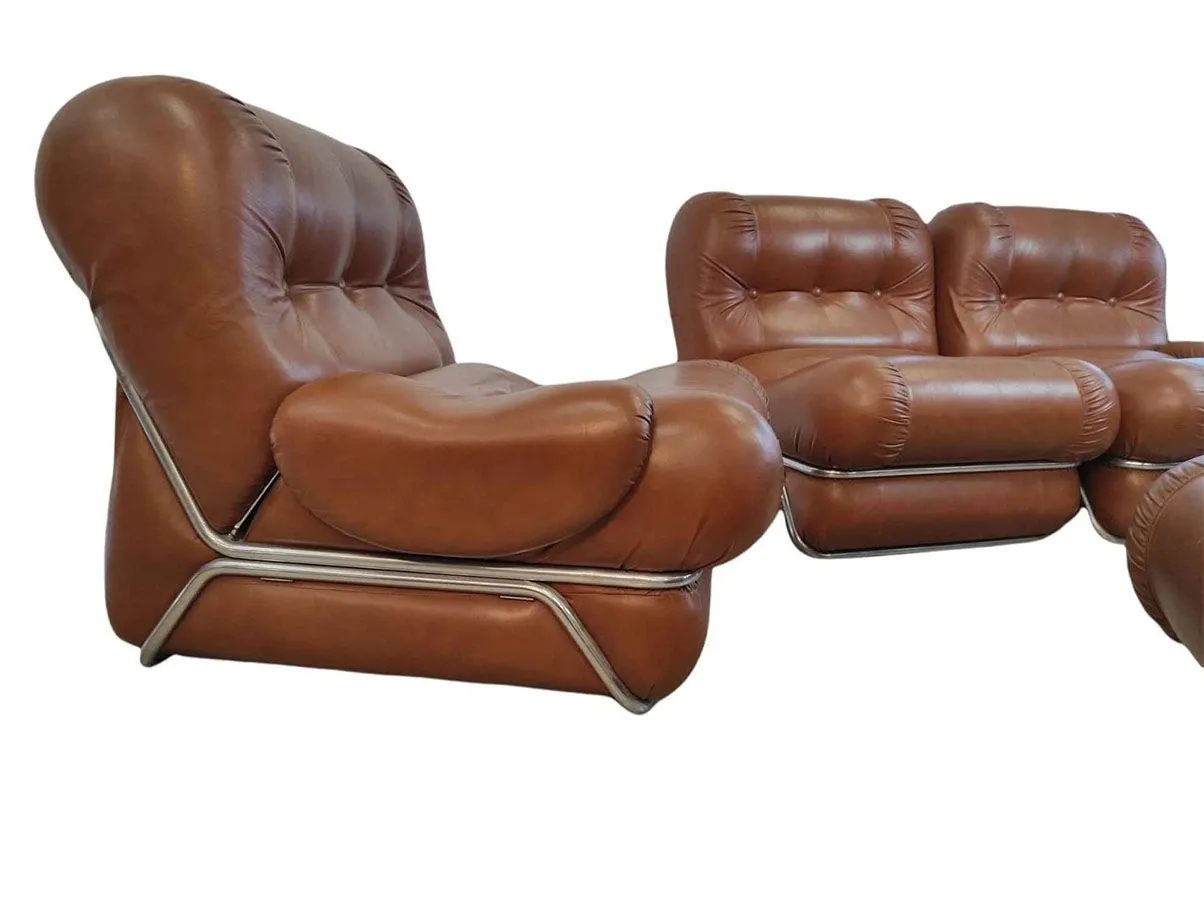 Set of 4 modular armchairs with metal structure (1950s) 6