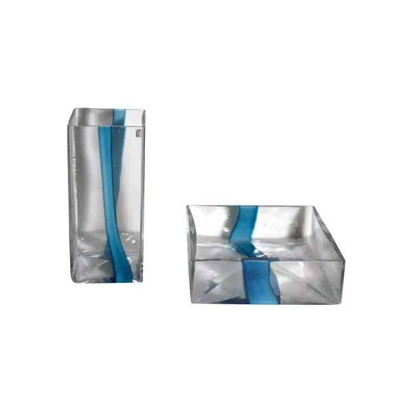 Set of 2 square glass vases with veins (blue), Venini image