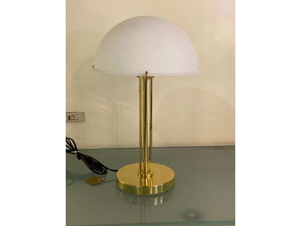Lampadaire De Table Italien Euroluce – Verre & Laiton – Abat-jour Organza – Rose Antique (Fabriqué En Italie)