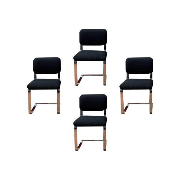 Set of 4 vintage chairs in wood and cotton (70s), Mobel Italia image