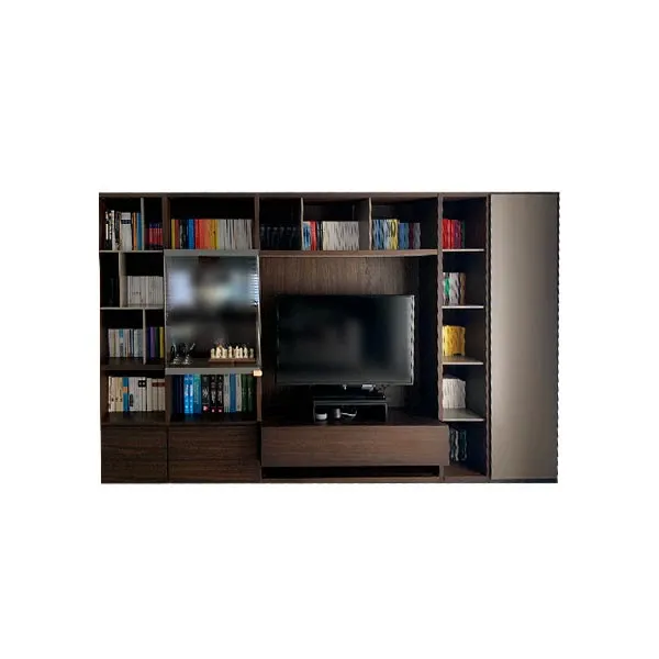 Wall-mounted wooden bookcase with showcase, Poliform image