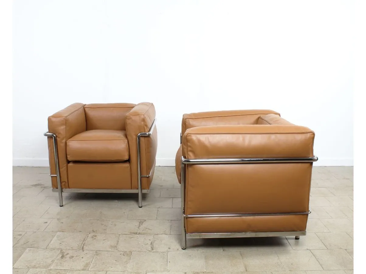 LC2 Sessel aus braunem Leder 5