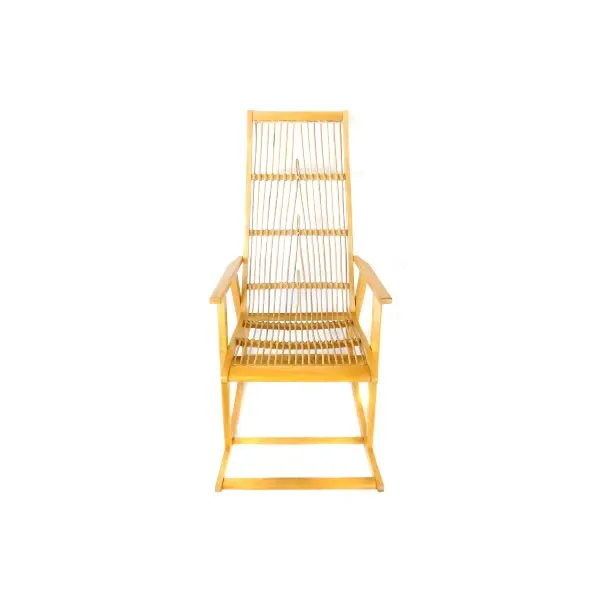 Vintage Schaukelstuhl aus Buchenholz und Rattan (60er Jahre) 1