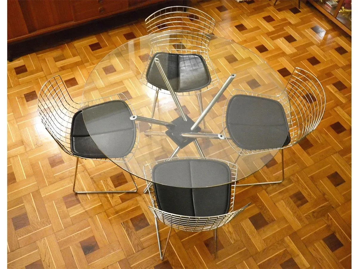 Set 4 sedie Bertoia con cuscino in pelle nero, Alivar 4