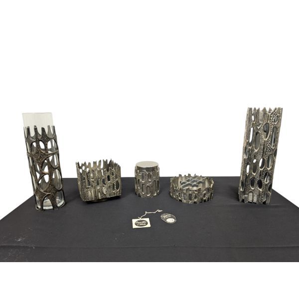 Set of 5 brutalist decorative objects in aluminum and glass (70s), image